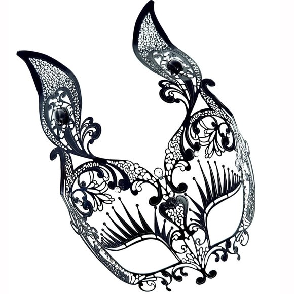 Black Women Filigree Bunny Girl Metal Masquerade Mask - Picture 2 of 2